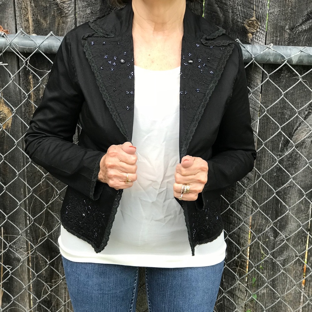 Black Blazer with Sequin and Embroidered Detail